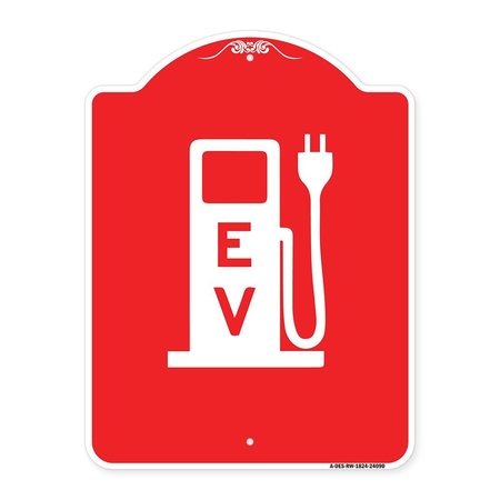 SIGNMISSION Ev Electric Vehicle Charging Station, Red & White Aluminum Sign, 18" x 24", RW-1824-24090 A-DES-RW-1824-24090